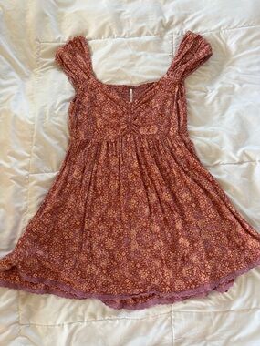 Free People Mauve Floral Smocked Babydoll Dress